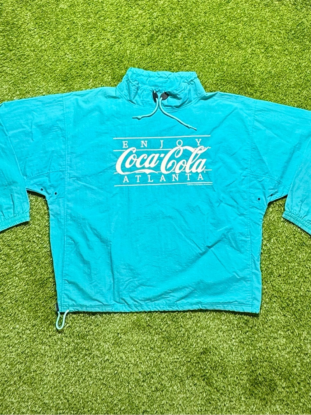Vintage 90s Coca-Cola Atlanta Pullover Windbreaker Jacket Adult Size XL Teal